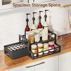 Homeiju Coffee Syrup Organizer Rack, 2-Tier Bottle Coffee Bar Accessories, Holder Stand with K Cup Storage Drawer for Coffee bar, Wine Rack, Storage Shelves for Syrup. (Black)