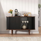 47" Modern Buffet Cabinet with Charging Station, Mid-Century Fluted Sideboard Table, Rounded Console with Storage & USB/Type-C Ports for Dining Room Kitchen Coffee Bar, Black