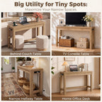 Cyclysio 47" Console Tables for Entryway, Narrow Console Tables for Living Room, Behind Couch Table, Sturdy Wood Support Hallway Table with 3AC+2USB Charging‌ Station, Natural Oak
