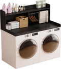 Unionly 2-Tier Washer Dryer Countertop with Clothes Rail，Laundry Topper with Edge and Non-Slip Pad for Washer and Dryer Laundry Hamper Counter Storage Organization (Black, Full)