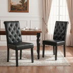 LSSBOUGHT Upholstered Dining Chairs Set of 4,Tufted Parsons Kitchen Chair with Solid Wood Legs, Modern PU Leather Side Chair for Dining Room/Restaurant(4pcs,Black)