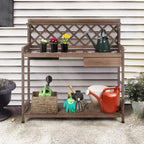 GUTINNEEN Potting Bench with PVC Layer, Sink, Lid, Gardening Work Bench Wooden Planting Table Outdoor with Storage, Drawer, Shelf, Hook