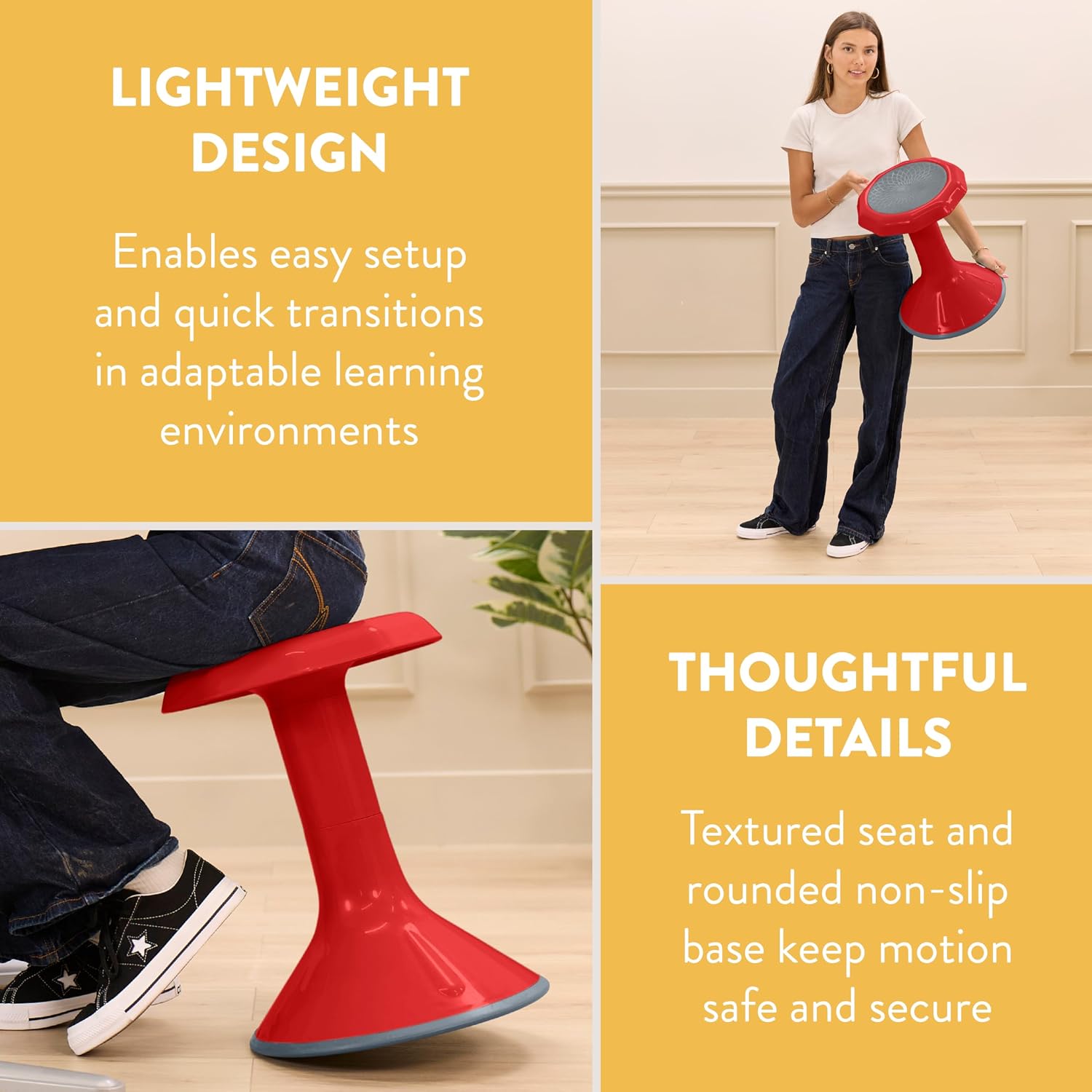 Back2School Express Wobble Sensory Stool for Classroom - 18” Active Flexible Seating Chair for Kids, 220lb Capacity, GREENGUARD Gold Certified, Red