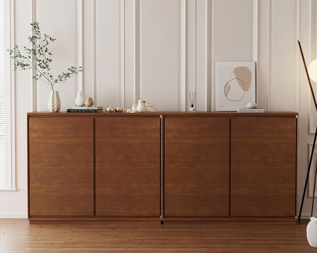 LKTART Mid Century Modern Sideboard Buffet Cabinet,Narrow Walnut Entryway Storage Cabinet,Modular Storage Cabinets with 2 Doors for Living Room,Kitchen,Hallway (2 Pieces,78" L*9.25" D)