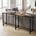 Homleke 71" L Narrow Bar Table, Counter Height Pub Desk, Rustic Brown and Black