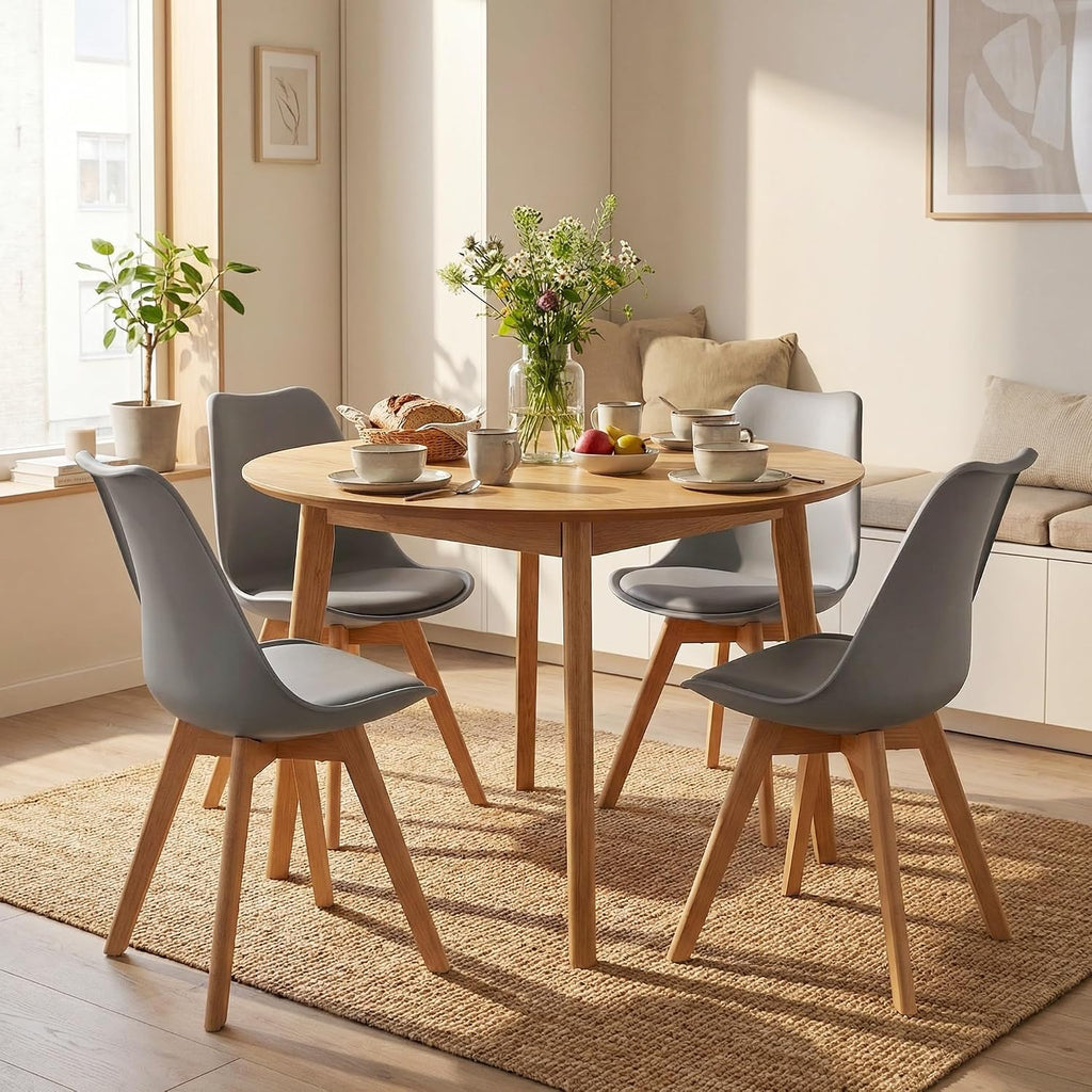 SHGJ&SOFT Modern Dining Chair Set of 4, PU Leather Kitchen Chair with high Back, Tulip Chair with Solid Wood Legs with Cushion and Back Cushion for Living Room Bedroom Dining Room (Gray, 4 PC)