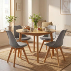 SHGJ&SOFT Modern Dining Chair Set of 4, PU Leather Kitchen Chair with high Back, Tulip Chair with Solid Wood Legs with Cushion and Back Cushion for Living Room Bedroom Dining Room (Gray, 4 PC)