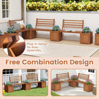 Giantex 2-in-1 Outdoor Bench with Backrest & 2 Raised Garden Beds, Wood with Teak Oil Finish, Planter Boxes with Open-Ended Base, Garden Bench Seat for Porch Balcony Lawn Yard, DIY Assembly