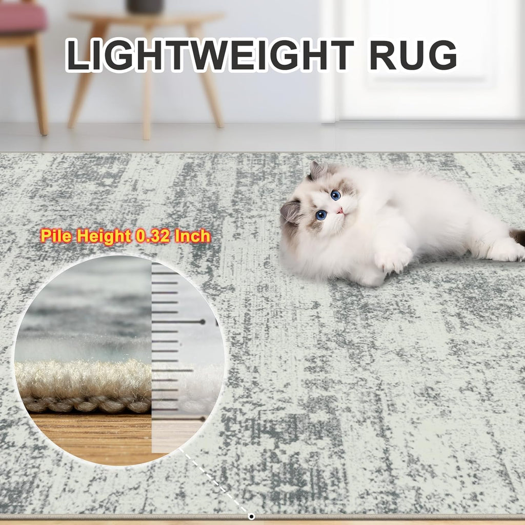 8x10 Area Rugs for Living Room - Washable Rug Modern Abstract Soft Large Neutral Non-Slip Carpet Indoor Floor Stain Resistant Thin Carpets for Bedroom Dining Room Farmhouse Nursery Home Office Grey
