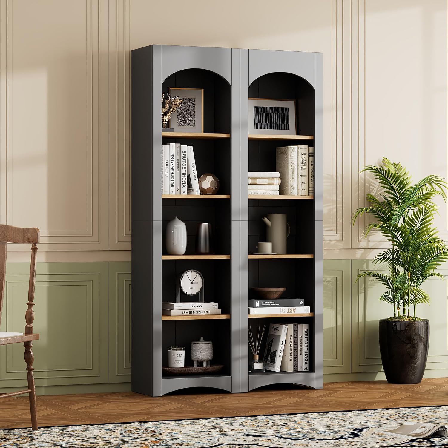 Freestanding Corner Kitchen Pantry with 4 Shelves, Traditional, Rectangular Storage Cabinet, for Living Room, Dining Room, Gray