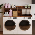 Unionly 2-Tier Washer Dryer Countertop with Clothes Rail，Laundry Topper with Edge and Non-Slip Pad for Washer and Dryer Laundry Hamper Counter Storage Organization (Rustic Brown, Full)