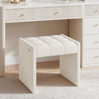 LUE BONA Modern Grid Tufted Vanity Bench Stool, 4.33'' Thick Chenille Upholstered Ottoman Footstool for Makeup Room, Bedroom & Living Room, 200lbs Capacity, White