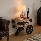 Vintiquewise Farmhouse Wagon-Style End Table with Storage Shelf & Rolling Wheels Vintage Wood Accent Table for Living Room Bedroom or Entryway Compact Decorative Multi-Functional & Stylish Display