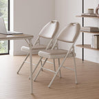 IDEALHOUSE 4 Pack Folding Chairs with PU Leather Padded Cushion, 350lbs Capacity, Lightweight Ergonomic Design, Metal Frame, Indoor Outdoor Portable Stackable Seats for Home Office Party Events, Beige