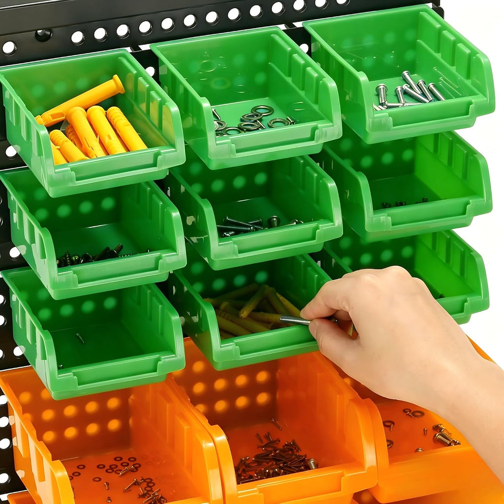 30-Bin Wall Mounted Storage Bins Kit, Tool Organizer Rack, Garage Hardware Organizer, Parts Storage Bins, DIY Combination(Red & Green & Orange Type)