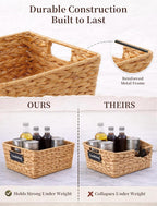 Pantry Organizers and Storage, Water Hyacinth Storage Baskets for Shelves, Natural Baskets for Organizing, Pantry Baskets with Chalkboard Labels and Marker