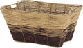 Deco 79 Seagrass Handmade Decorative and Functional Storage Basket Oversized Color Block Basket Organizer with Slot Handles, Basket for Storage 30" x 20" x 15", Brown