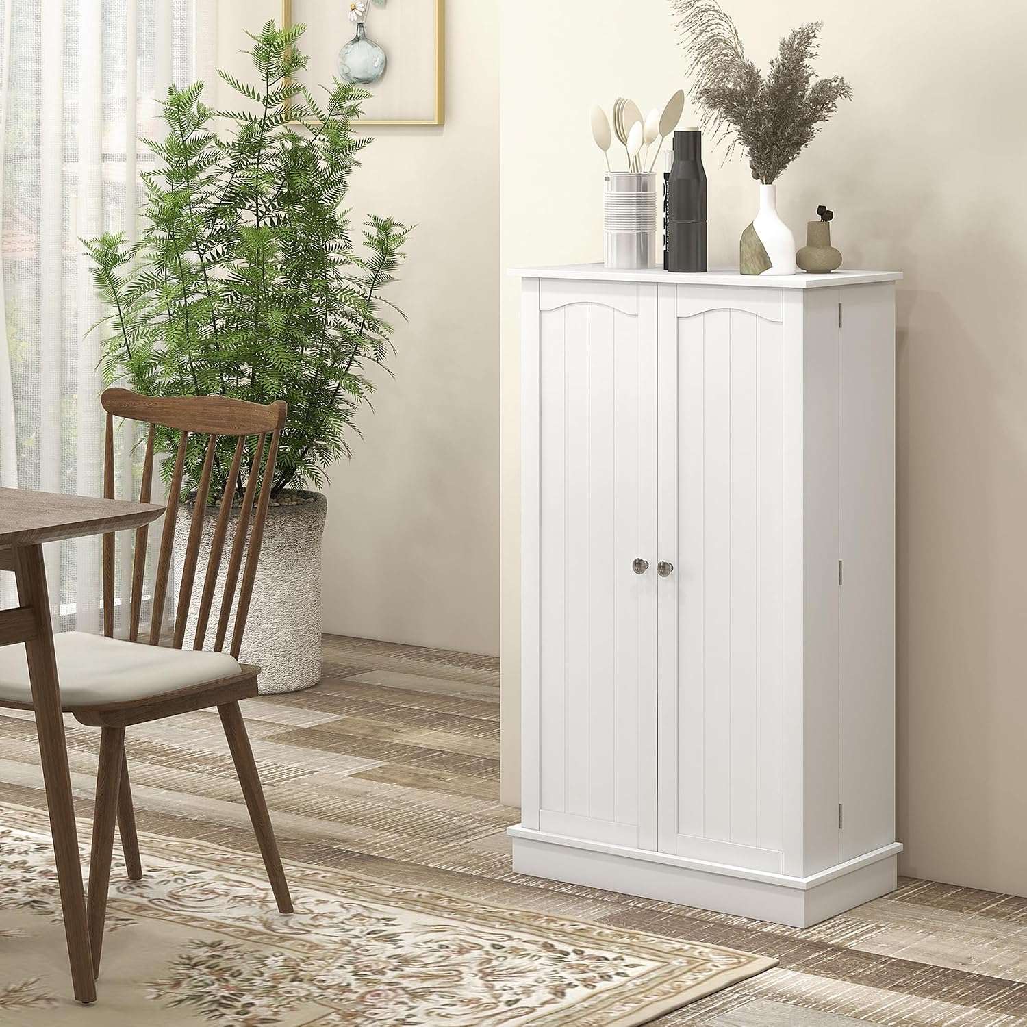 23.5" D*11.75" W*41" H Freestanding Storage Cabinet with 2 Drawers, 4 Shelves, Double Door with 10 Shelves, Modern Minimalist, Rectangular Kitchen Pantry, for Living Room, Dining Room, White