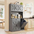 71" H Kitchen Trash Cabinet, 47" Wide Pantry Hutch with Double 12 Gallon Pull Out Trash Bin Holders, Hidden Garbage Storage for Kitchen Dining Room, Gray