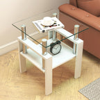 2-piece Set Modern Tempered Glass Side Table, Small Glass Top End Table, Square Table with Metal Frame, Suitable for Living Room and Bedroom