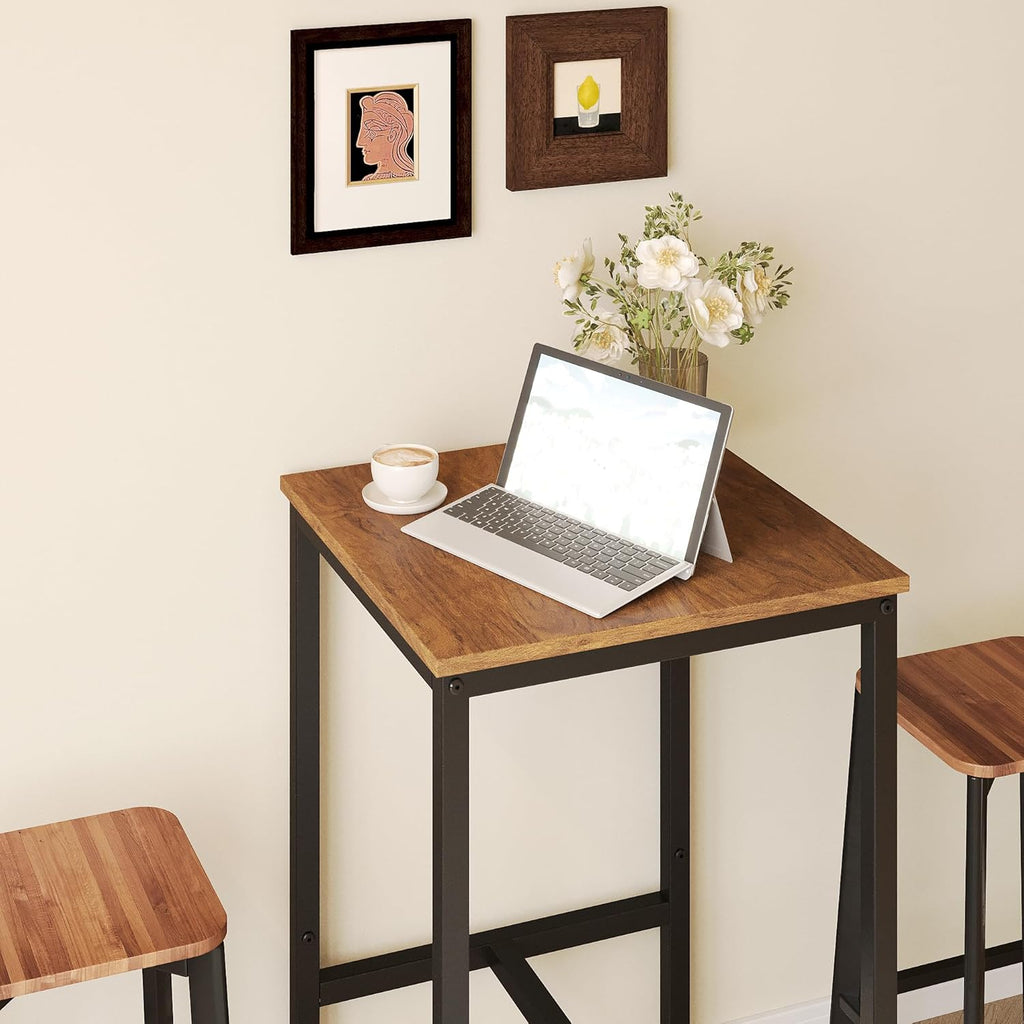 Lutown-Teen Square Bar Table, High Top Table - Industrial Metal Frame for Small Spaces & Narrow Kitchens, 23.6x23.6x36.9 in (LxWxH), Easy Assembly, Mahogany and Black