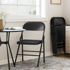 IDEALHOUSE 8 Pack All-Steel Folding Chairs Set of 8, Heavy Duty Metal Foldable Dining Chair with Backrest, Hold Up to 350 LBS, Black Portable Fold Chair for Home, Office, Indoor & Outdoor Events