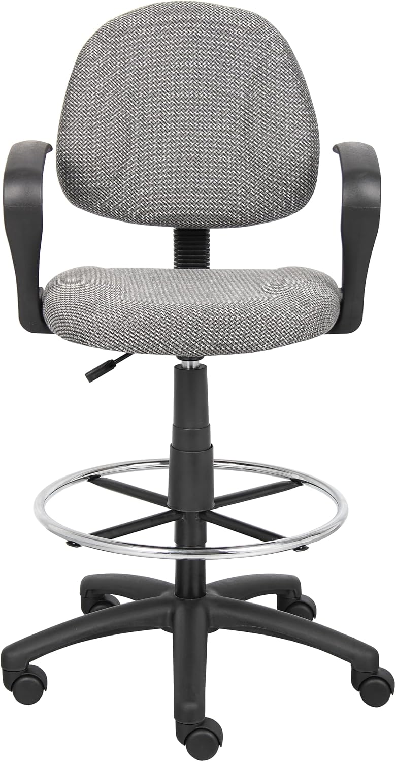 Boss Office Products B1617-GY Ergonomic Works Drafting Chair with Loop Arms in Grey