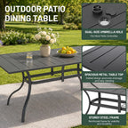 Anmutig 63" Rectangular Outdoor Dining Table, Metal Patio Table for 6 | Powder-Coated Steel Frame, Weather-Resistant Design, Slatted Metal Tabletop, Adjustable Umbrella Hole, Patio, Backyard Use