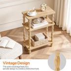 HOOBRO Narrow Side Table, Skinny End Table with Storage, Solid Wood Legs, 3-Tier Bedside Table Nightstand for Small Space, Living Room, Bedroom, Sofa Couch, Natural NL462BZ01