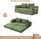 4-in-1 Folding Convertible Sofa Bed, 78 Inch Oversized Corduroy Loveseat Sleeper with Pull Out Bed, Boneless Futon Couch for Living Room Bedroom, No Assembly Needed, Olive Green