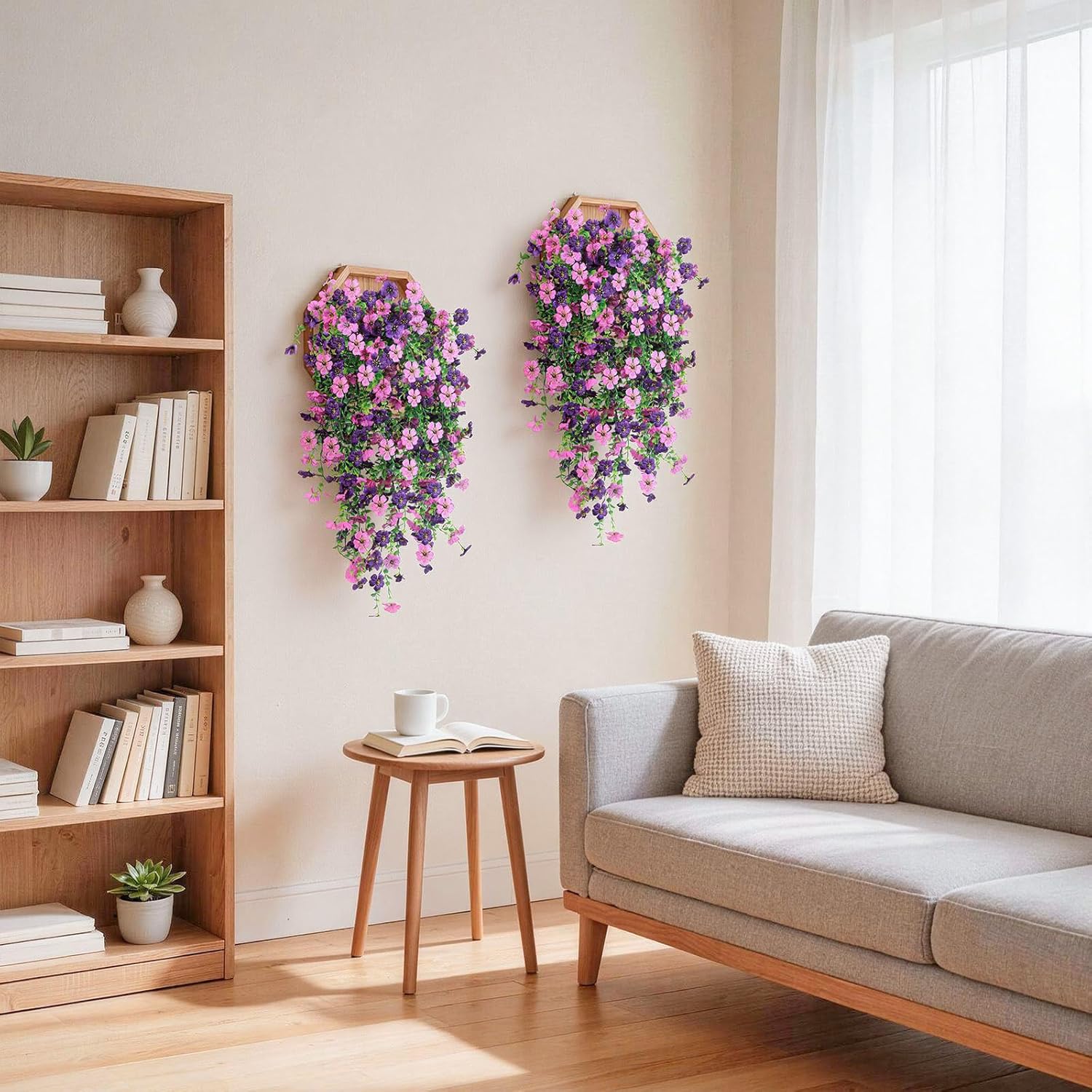 Artificial Hanging Flowers for Outdoors, 6PCS Faux Silk Artificial Flowers for Outdoors, UV Resistant Fake Flowers, No Fade Trailing Greenery, Decor for Home Porch Patio Balcony Garden Yard