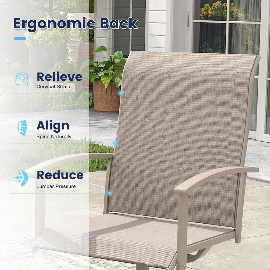 VICLLAX Patio Swivel Chairs Set of 2, Outdoor Dining Chairs with Textilene Breathable Fabric and Seat & Metal Frame Patio Sling Chairs for Backyard Deck Lawn Garden, Sandshell