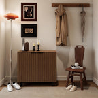 Sideboard Buffet Cabinet Storage for Entryway with Doors, Modern Fluted Shoe Organizer with Adjustable Shelves, Freestanding Hidden Shoe Rack with Black Metal Legs for Front Door Entrance, Living Room