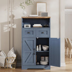 FiveWillowise Farmhouse Blue Storage Cabinet with Barn Doors and Drawers, Small Freestanding Kitchen Pantry Cabinet, Hutch Cupboard for Kitchen, Laundry, Living Room,Bathroom