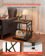 VEVOR End Table 18" Square, 2-Tier Side Table with Open Storage Shelves, Industrial Nightstand Bedside Table with Metal Frame & Wood Top, Small Sofa Table for Living Room, Bedroom, Office, Dorm