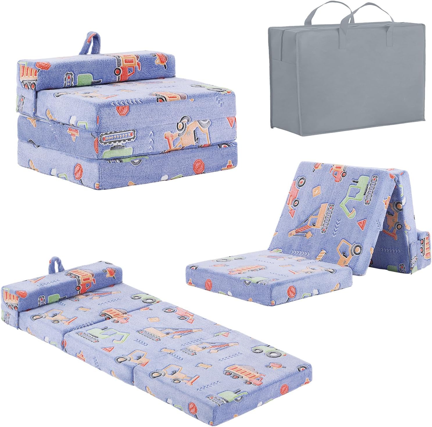 Tiita Foldable Floor Mattress for Kids-Glow in The Dark Toddler Nap Mat with Storage Bag, Portable Toddler Floor Nap for Travel, Daycare, Camping, RV, Playroom, Vehicles