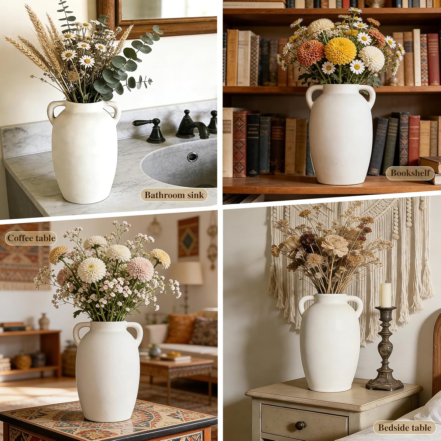 White Ceramic Vase-Boho Decorative Vase,Terracotta Tall Vases Decorative Pottery are Suitable for Decorating Living Rooms,Kitchens,and Bedrooms.
