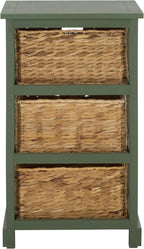 SAFAVIEH Furniture - Halle 3-Basket Side Table - Dusty Green - Solid Wood - Coastal Basket Storage Design - Ideal for Living Room, Entryway, 17.5" W x 13.5" D x 29.5" H - Fully Assembled (AMH5738J)