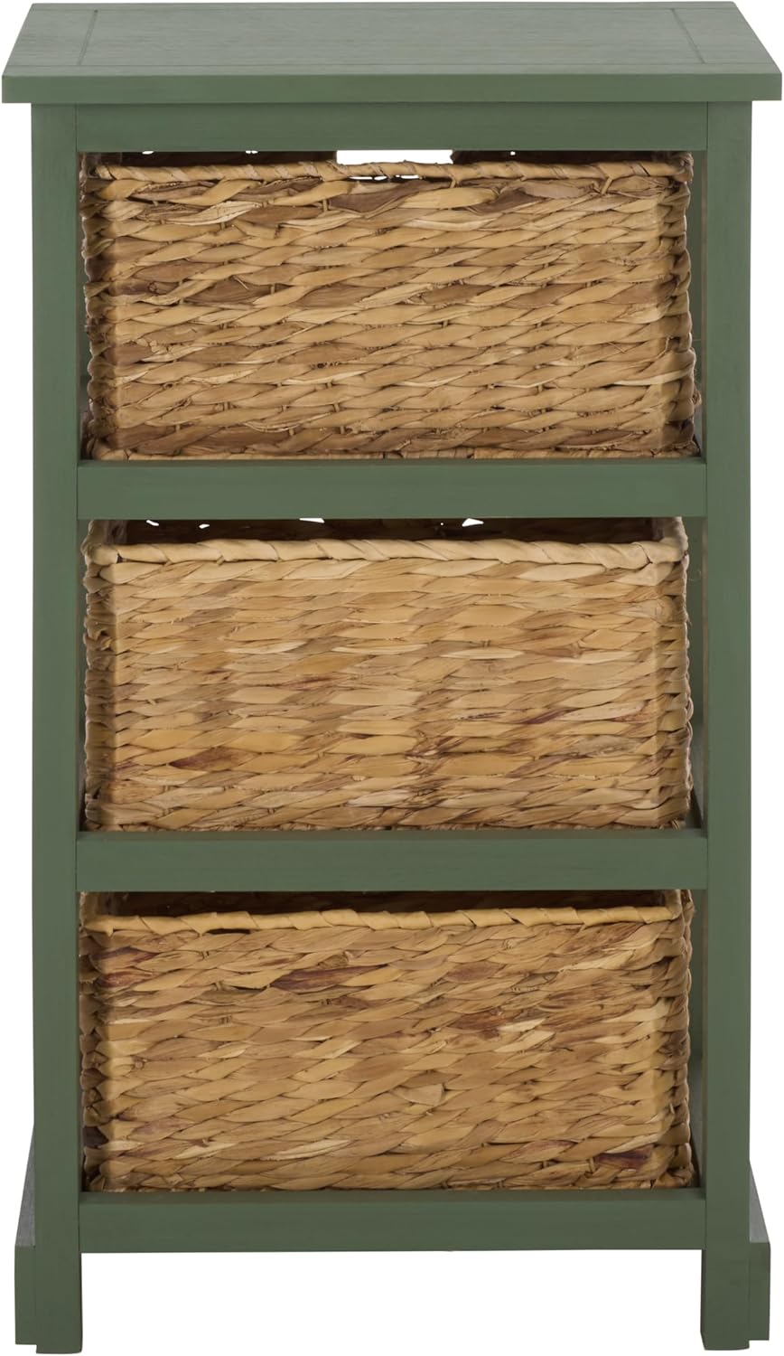 SAFAVIEH Furniture - Halle 3-Basket Side Table - Dusty Green - Solid Wood - Coastal Basket Storage Design - Ideal for Living Room, Entryway, 17.5" W x 13.5" D x 29.5" H - Fully Assembled (AMH5738J)