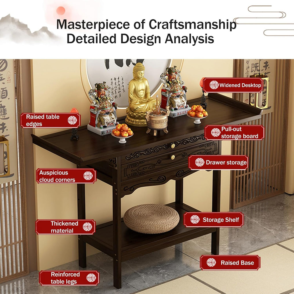 Altar Table,Meditation Table with Storage,Floor Puja Tables for Spiritual,Alter Cabinet with Drawer,Personal Shrine Altar,Buddhist Shrine Prayer Stand Riser,for Home Decor,Witch Wiccan(25.9x15.7x39.3i