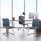 BESTANO Office Guest Chairs Reception Chairs Waiting Room Chairs Set of 2 Conference Room Chair with Mid Back, Modern PU Leather Desk Chairs, Navy