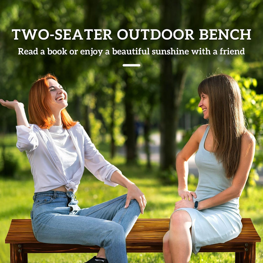 Two-Seat Wooden Park Bench with Slatted Design