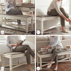 Signature Design by Ashley Bolanburg Casual French Country Upholstered Dining Room Bench with Nailhead Trim, Heavy Woven Fabric, Wood, Antique White & Tan