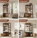 Hall Tree Coat Rack, Hall Tree With Bench and Shoe Storage Shoe With, Mud Room Storage Furniture，39.37 X 15.74 X 69.69 Inches, Brown