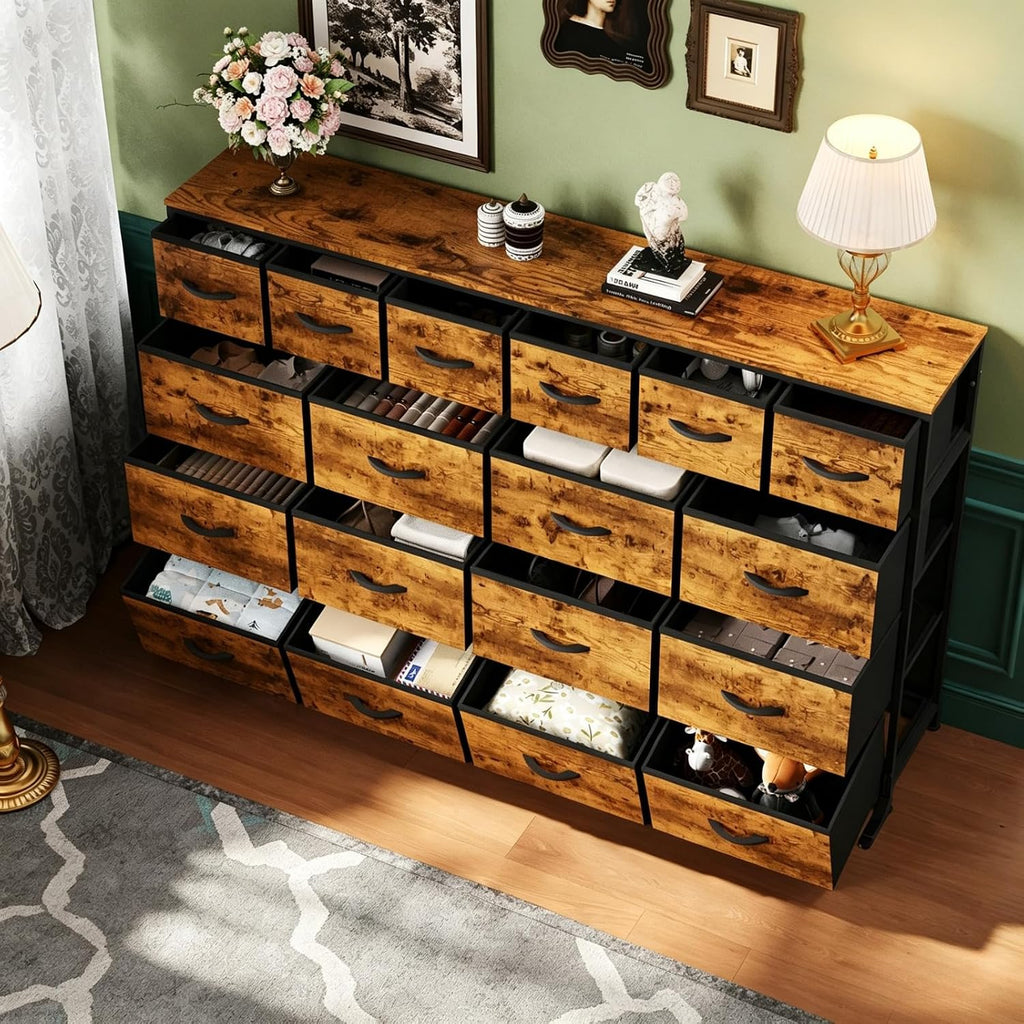 IDEALHOUSE 63'' Long Dresser with 18 Drawers for Bedroom - 18 Drawer Fabric Dresser TV Stand - Large Chest of Drawers for Living Room