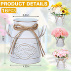 Roshtia 16 Pcs 6 Inch Metal Milk Can Jug Bulk Vintage Galvanized Milk Vase Rustic Farmhouse Flower Bucket French Shabby Chic Decor with Handle for Home Wedding Table Centerpiece (Retro White)