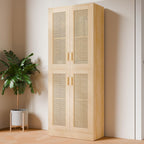 Cozy Castle Kitchen Pantry Cabinet, 71" Tall Rattan Doors Storage Cabinet and Adjustable Shelves, Modern Farmhouse Wood Cupboard Utility Hutch for Kitchen, Dining Room, Living Room (Oak)