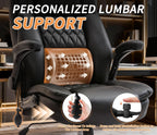 Large High Back Office Chair - Adjustable Lumbar Support, Flip Up Arms, Heavy Duty Metal Base, Breathable Bonded Leather, 2 Storage Bags, Black