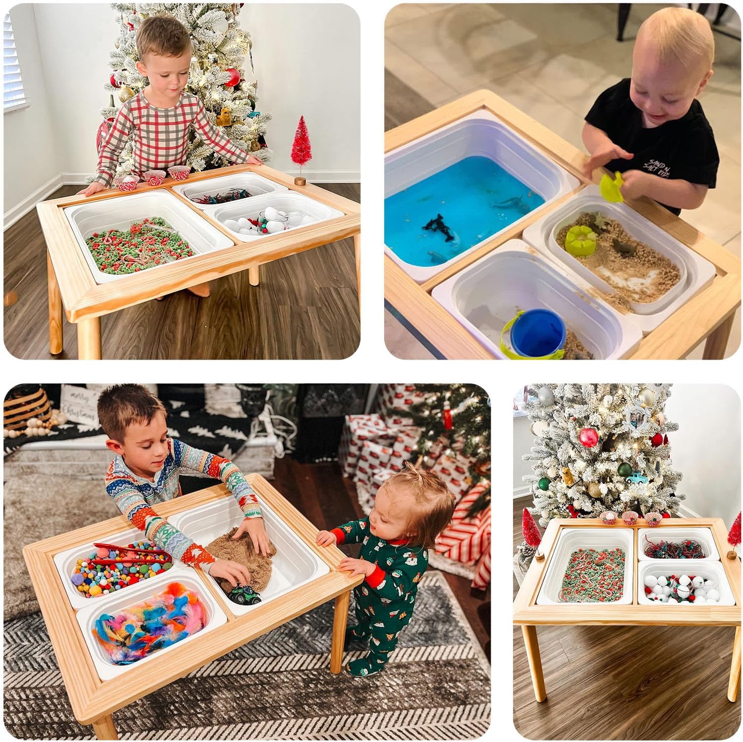 Asweets Sensory Table for Toddlers, Indoor Table with Storage Bins, Kids Play Activity Desk with 3 White Bins & 2 Chairs for Boys Girls Gift, 29''L x 20''W x 21''H