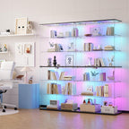 Dystler Display Cabinet with Glass Doors, 70" Tall Clear Curio Cabinet with RGB LED Lights for Collectibles, Figures, Lighted 6-Tier Glass Display Case for Living Room, Black